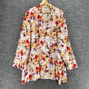 Terra & Sky Blouse Women 4X Plus White Floral V-Neck Long Sleeve Pullover Casual